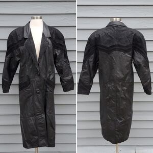 Vintage 90s y2k Winlet Black Leather Oversized Slouchy Structured Trench Coat Md